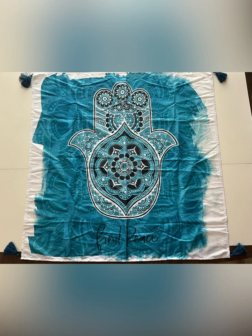 Find Peace Teal Hamsa Wall Art Tapestry